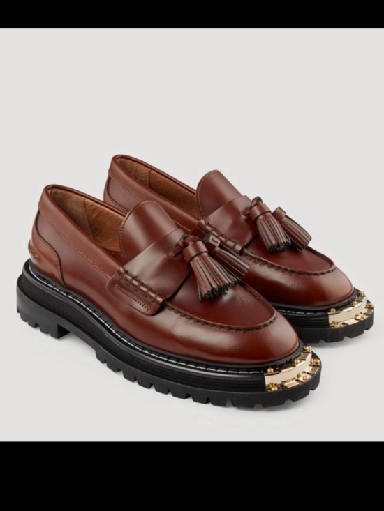 Sandro Shoes - Sandro Paris Women’s Brown Platform Lug Sole Loafers Embellished Tassel